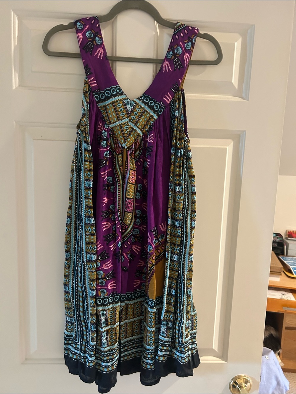 Maxima Purple and Teal Patterned Midi Dress